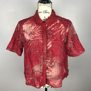 Anthropologie Maeve Sheer Red Palm Shirt Top